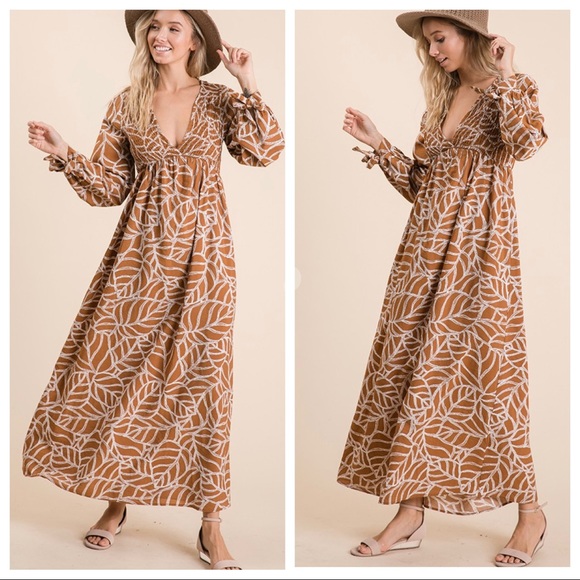✨LAST✨BOHO GYPSY CHIC LEAF PRINT WOVEN MAXI DRESS - Picture 8 of 12